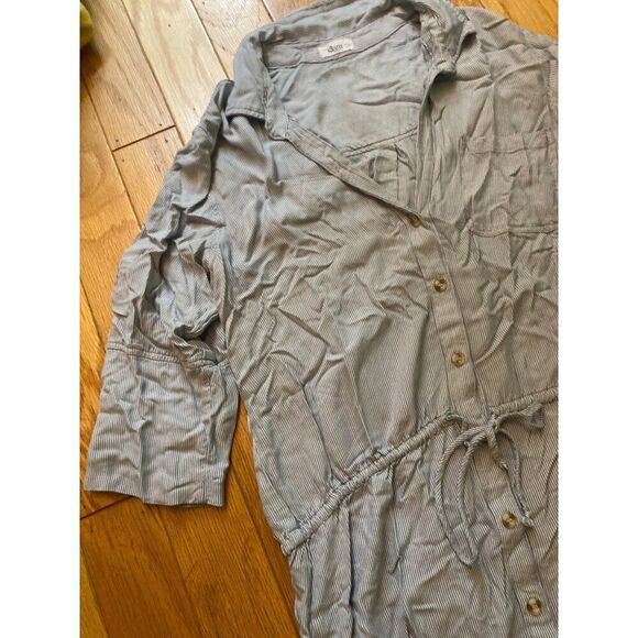 Glam women's striped Button-Down Drawstring Waist Tunic Shirt size large - Picture 2 of 8